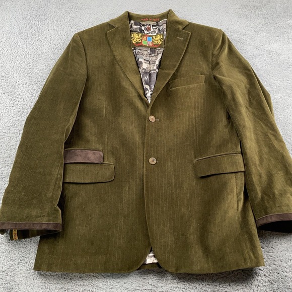 Robert Graham Blazer Sport Coat Mens 42 Green Redford Velvet Made in Italy - Picture 1 of 16